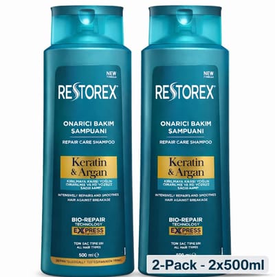 Restorex Keratin & Argan Shampoo 2-Pack 2x500ml – Repair Shampoo for Damaged Hair – Strength & Shine