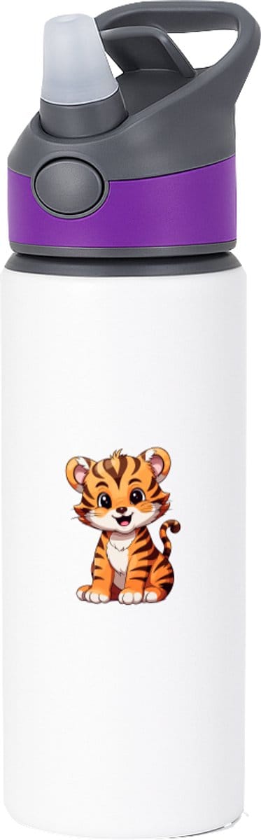 Hacebo® - Tijgers waterfles met rietje paars - Tijger - Dieren liefhebbers - Katachtigen - dierentuin - koning van de jungle - water fles - 650ML