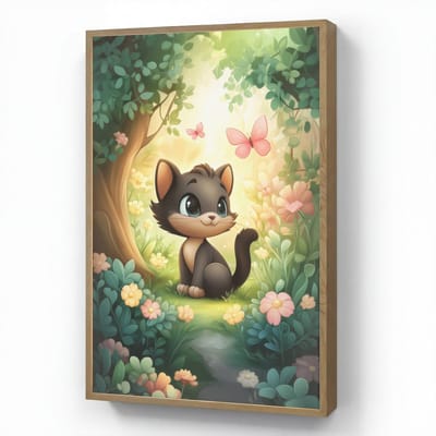 Nachtlampje 60x90 cm - Kinder lamp - Kat - Zwart - Bos - Vlinders - Tafellamp kinderkamer draadloos - Slaapkamer lampje - Bedlamp kinderen - Kinderlampje - Wandlamp babykamer - Nachtlampjes