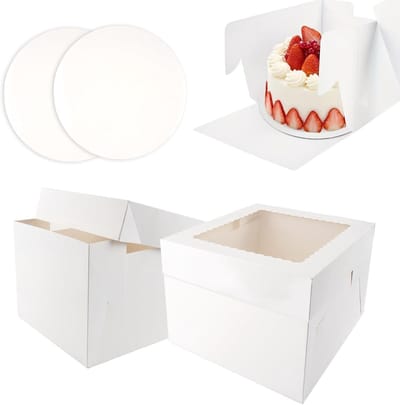 Verzenddoos voor Taarten van Karton met Deksel voor Verjaardag, Kerst, Bruiloft, Feest, 22 cm of 25 cm, Wit, Set van 2, Ideaal voor Taartvervoer en Presentatie