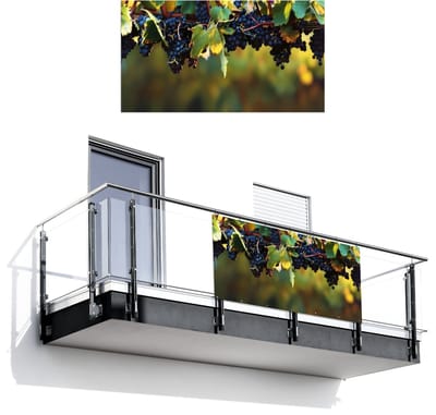 Balkonscherm 200x110 cm - Balkonposter Druiven - Wijn - Natuur - Groen - Balkon scherm decoratie - Balkonschermen - Balkondoek zonnescherm