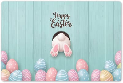 Placemats 45x30 cm - Placemat kunststof - 1 stuk - Paashaas - Paaseieren - Blauw - Happy Easter - Borden onderleggers - Decoratie voor op tafel - Keuken tafeldecoratie accessoires - Vinyl onderlegger - Tafelversiering