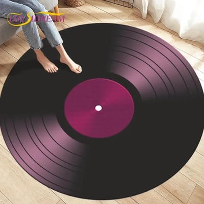 Ronde Vinyldraaitafel Vloerkleed – Tapijt met Klassiek Muziekontwerp – Antislip Vloermat voor Woonkamer, Studeerkamer of Muziekkamer Decor Diameter 90cm(35in)