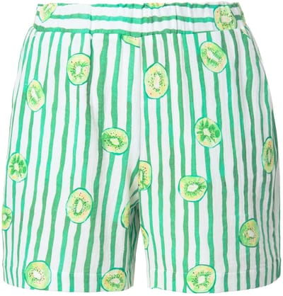 Studio Untold - Dames - Gestreepte shorts wide legs fruitprint - Lichtgroen - Maat 42
