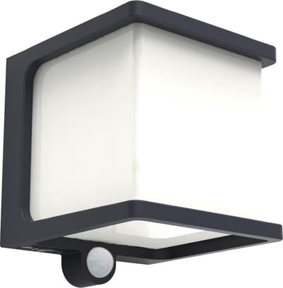 LUTEC Doblo - LED solar wandlamp voor buiten - Langdurige werking (tot 10 uur) - PIR bewegingssensor - Dag/nacht sensor - Premium aluminium - 500Lm - 4000K helder wit licht - IP54 extra weerbestendig - Donkergrijs - 110 x 129 x 110 mm
