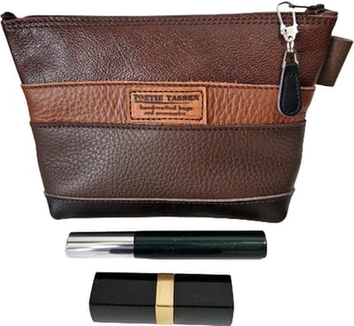 Toetie & Zo - Make-up tasje - Clutch - Leer - Bruin - Patchwork - Medicijnhoesje - Maat S - 20x13x8