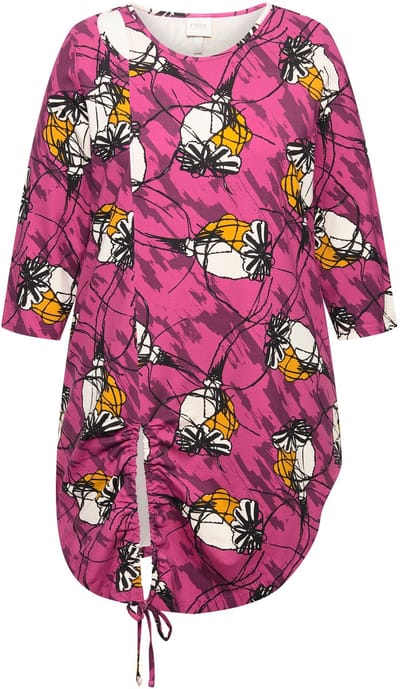 Ulla Popken - Dames - Longshirt A-lijn ronde hals 3/4-mouwen biologisch katoen - Fuchsia - Maat 42+