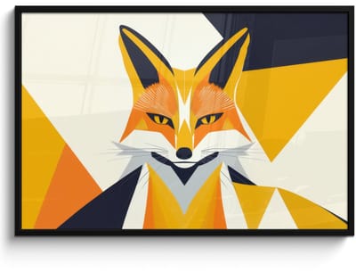 Poster in lijst - Fotolijst 120x80 cm - Posters - Vos - Oranje - Abstract - Driehoeken - Posterlijst zwart - Decoratie - Wanddecoratie woonkamer - Muurdecoratie slaapkamer