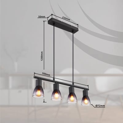 Hanglamp SATELLA 7.2 cm 4-lichts Zwart, Smoked