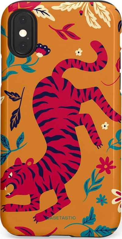 Casetastic Hoesje Geschikt voor Apple iPhone X/Xs - Stijlvolle Beschermende Duo-layer Case - Zonnetijger