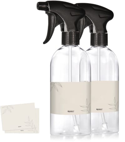 Oputec 2x 500ml sprayflessen – Transparant – Lege verstuivers met ergonomische sproeikop + etiketten