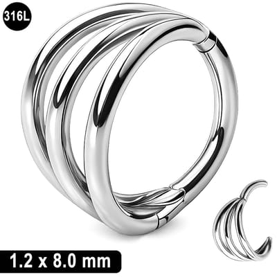 Segment Ring Piercing - 316L Chirurgisch Staal – Triple Line Clicker - 8mm – 1.2mm – Helix Tragus Conch Piercing