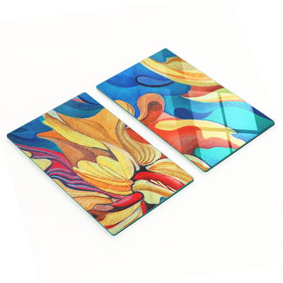 Duurzame en stijlvolle glazen borden met een abstract bloemenpatroon, 2x30x52 cm