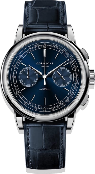 Corniche Heritage Chronograph C65409 Heren Horloge - Chronograaf - Saffierglas - Roestvrijstaal/Leer - Blauw/Zilver - Ø 39 mm - Hybrid