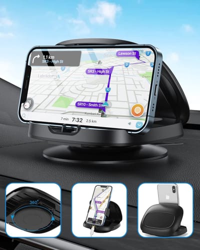 Famanu Mobiele telefoonhouder voor in de auto, 360° draaibaar, voor dashboard, telefoonhouder met kleefvoet, voor smartphone