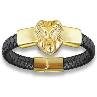 Bracelet Croisé en Cuir Tissé à la Main Écologique avec Fermoir Magnétique Pendentif Mode Homme Bijou Amulette Religieuse beige