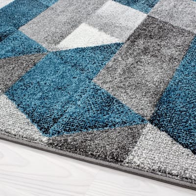 Blauw Tapijt Laagpolig Vloerkleed - 80x300cm- Modern - Woonkamer - Salon - Slaapkamer - Eetkamer