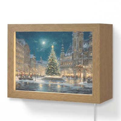 Wandlamp 20x15 cm - Oplaadbaar - Kerstnacht - Stadsplein - Meerkleurig - Wandlampen binnen woonkamer - Slaapkamer lamp met kabel - Decoratieve nachtlamp - Vloerlamp snoer