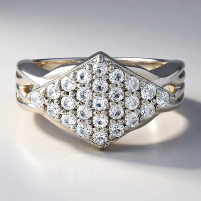Cavill - Zilveren ring met 25 Cambodjaanse Zirkonen - 925 Sterling Zilver - 1 158 ct ronde briljant - Elegante ruitvormige damesring maat 17