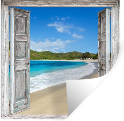 Muurstickers - Sticker Folie - Zee - Tropical - Doorkijk - Strand - 100x100 cm - Plakfolie - Muurstickers Kinderkamer - Zelfklevend Behang XXL - Zelfklevend behangpapier - Stickerfolie