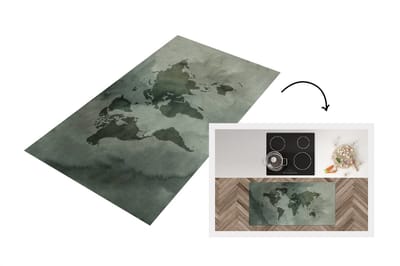 Keukenloper - Loper keuken - Wereldkaart - Groen - Grijs - 120x60 cm - Keukenloper vinyl