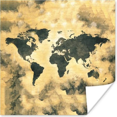 Poster 30x30 cm - Wereldkaart - Rook - Abstract - Posters - Kamer decoratie - Wanddecoratie woonkamer - Muurdecoratie slaapkamer