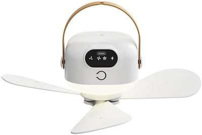 2-in-1 campingventilator met verlichting - 27 cm - USB oplaadbaar - voor tent camper strand en slaapkamer