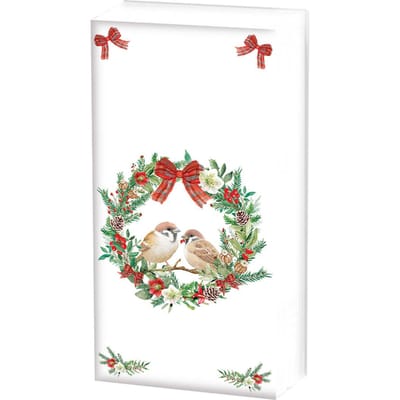 Zakdoeken Sparrows in wreath - Ambiente - 21x21 cm