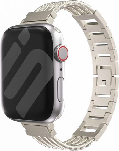 Strap-it Stalen 'armband' bandje - geschikt voor Apple WatchSeries 1/2/3/4/5/6/7/8/9/10/11/SE/SE2/SE3/Ultra (2) - Uniek staal/metalen bandje voor iWatch maat: 44mm / 45mm / 46mm / 49mm - sterrenlicht/starlight