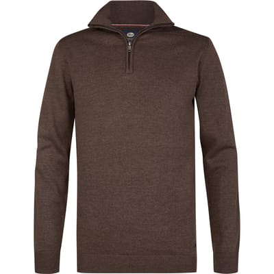 Petrol Industries - Heren Fijngebreide half-zip trui wheel - Bruin - Maat L