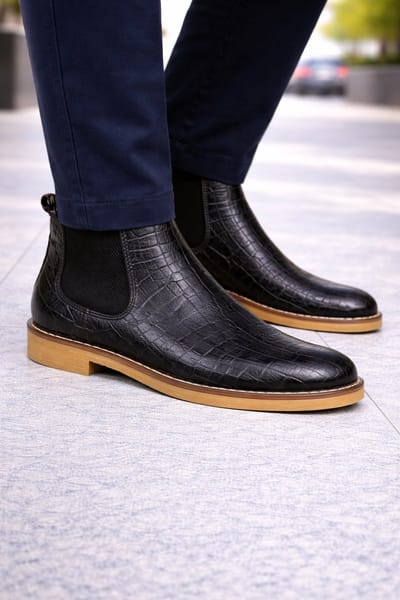 Leren schoenen- Heren Laarzen- Chelsea boots- Heren schoenen- Exclusief Stoere Mannen laarzen- Enkellaarsje 506- Leather- Zwart- Maat 42