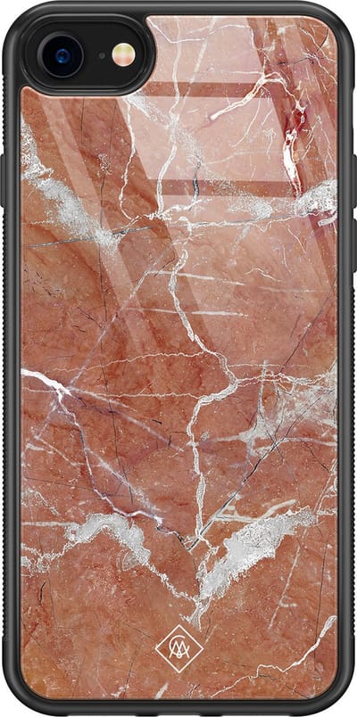 Casimoda® hoesje - Geschikt voor iPhone 8 - Marble Sunkissed - Luxe Hard Case Zwart - Backcover telefoonhoesje - Rood