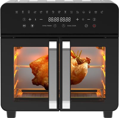 Dubbele Kamer Airfryer - 23L Heteluchtfriteuse met Franse Deuren - 15 Programma's - 2200 W - 12 Accessoires - Verwijderbare Tussenwand voor Kookruimte - 50-200°C