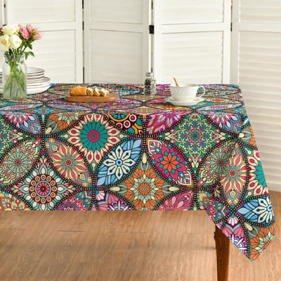Bohemian Stijl Geometrisch Print Rechthoekig Tafelkleed voor Tafeldecoratie Boho Mandala Bloemen Keuken Eetkamertafelkleed Feestdecoratie 90x140cm blue