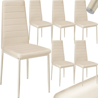 tectake® Eetkamerstoelen - Kunstleren stoelen met hoge rugleuning - Set van 6 - Belastbaar tot 150kg - Afmetingen 41x 45x98,5 cm - Moderne stoelen zonder armleuning, metalen frame - Beige