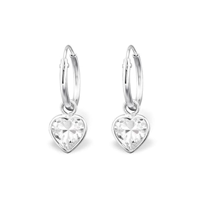 Zilveren oorringen 12mm met hangend zirconia hartje | heart zirconia earrings | hart dames oorringen | Zilverana | Sterling 925 Silver | zilveren oorbellen dames
