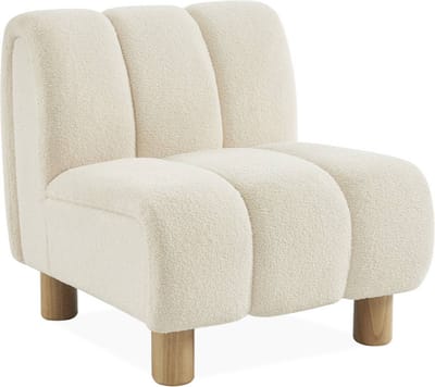 sweeek - Relaxfauteuil met afgeronde poten in hout en boucléstof