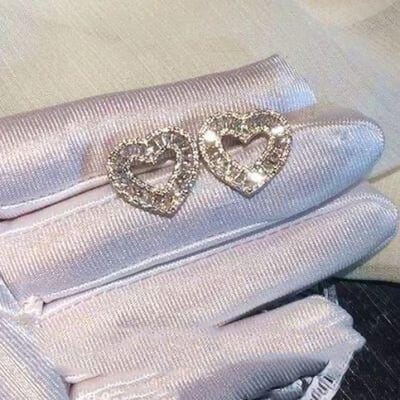 Argent 925 Haut de Gamme Simple Forme de Cœur Diamant Carré Brillant Tempérament Mode Polyvalent Blingbling Zircon Boucles d'Oreilles Puces blanc