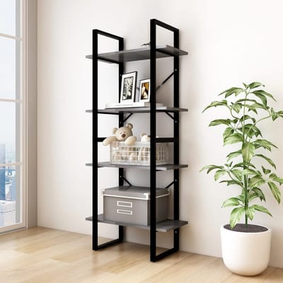 vidaXL - Boekenkast - met - 4 - schappen - 60x30x140 - cm - massief - grenenhout - grijs