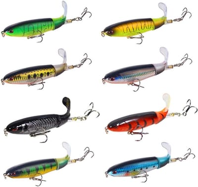 Topwater Vis Lokaas - Kunstaas Set Plopper - Vissen Vangen - Drijvende Roterende Staart - 8 Stuks - Assorti