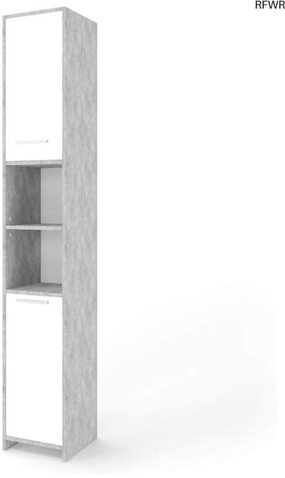 RFWR® Badkamerkast 30 x 190 cm met Opbergruimte in Beton en Wit