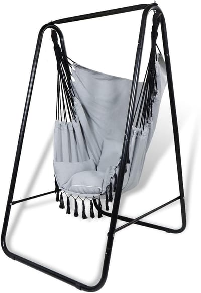 Hangstoel met frame - Schommelstoel Lounge stoel - Ontspannen in de tuin - Inclusief 3 kussens - Tot 100 kg