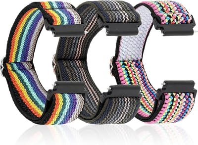 3 Stuks Elastische Smartwatch Band Geschikt voor 20mm Horloge, Vervangbare Verstelbare Nylon Solo Loop Armbanden, Geweven Sport Stretch Bands voor Mannen en Vrouwen