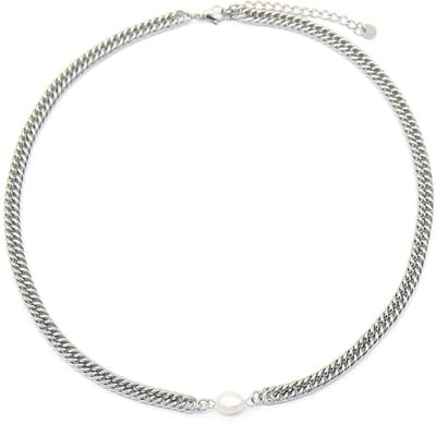 Ketting met Parel - RVS - Lengte 39-44 cm - Zilverkleurig