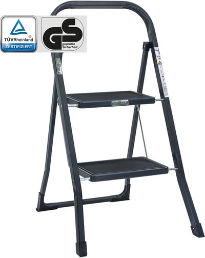TRUTZHOLM Opvouwbare Trapladder 2 Treden Antraciet - TÜV/GS 150kg Huishoudtrap - Heavy Duty Trapje Antisliptreden Keukentrap