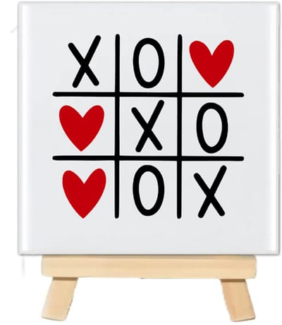 Tegeltje met tekst - XOXO - 10x10cm - inclusief houten standaard