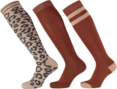 Apollo - Kniesokken - Girls - 3-pack - Panter - Bruin - Glitter - Maat 27/30