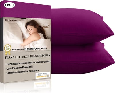 Bed Couture  Flanel Fleece Kussenslopen - 100% Katoen Extra zacht en Warm - Set van 2 - 50x70  Cm - Wijn Rood