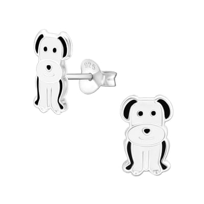 Zilveren kinderoorbellen lachende hondje | Hond Oorknopjes Meisje Zilver | Zilverana | Sterling 925 Silver