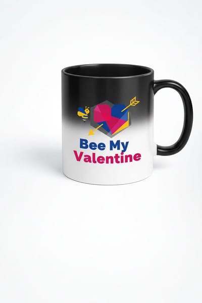 Magische Valentijn Mok "Bee My Valentine" met Panseksueel Hart en Bij | Warmtegevoelige Koffiemok